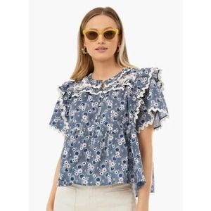 SEA NEW YORK Blueberry Josefine Short Sleeve Top SIZE SMALL, MSRP $265